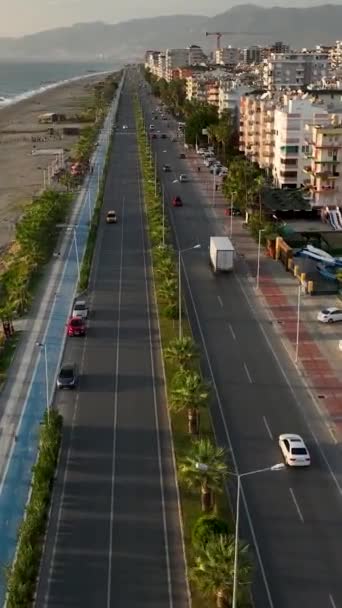 Droga Ucieczki Drony Eye View Alanyas Ruchu Spokojnej Linii Brzegowej — Wideo stockowe