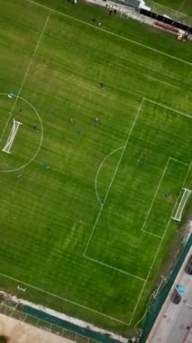 Bu dikey videoyla bir futbol takımının gücünü ve kararlılığını tecrübe edin. Oyuncuların canlı yeşil çimen sahasında yoğun bir eğitimden geçişini izleyin, atletizm ve