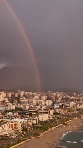 Capture Magic Unique Rainbow Phenomenon Lights Sky Cityscape Vertical Video — Stock Video