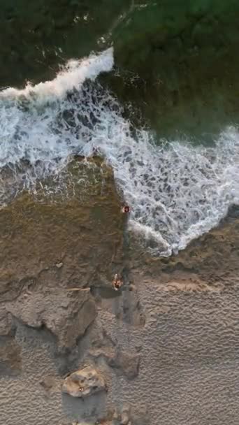 지중해 연안에 매혹적 특징을 이루는 영상에서 석양의 황금빛을 그녀가우아 포즈를 — 비디오