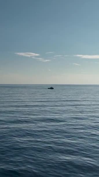 船の動きを監視するドローンの空中監視機能を体験してください この垂直ビデオは 海上監視とナビゲーションのユニークな視点を提供します — ストック動画
