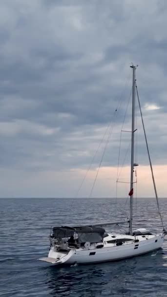 Witness Winter Yacht Arrival White Sailboat Enters Harbor Vertical Video — Stock Video