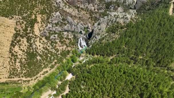 Onthul Het Luchtjuweel Van Beroemde Waterval Antalya Turkije Terwijl Drone — Stockvideo