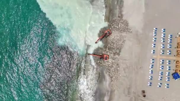 Maravíllese Ante Impresionante Perspectiva Aérea Del Embellecimiento Playa Que Maquinaria — Vídeos de Stock