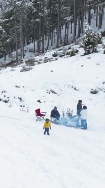 Karlı vadilerle ve ormanlarla dolu bir kış harikalar diyarını hava perspektifinden keşfedin..