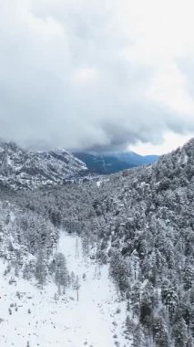 Karlı vadileri ve ormanları gökyüzünden seyredin, mükemmel bir kış havası yaratıyor..