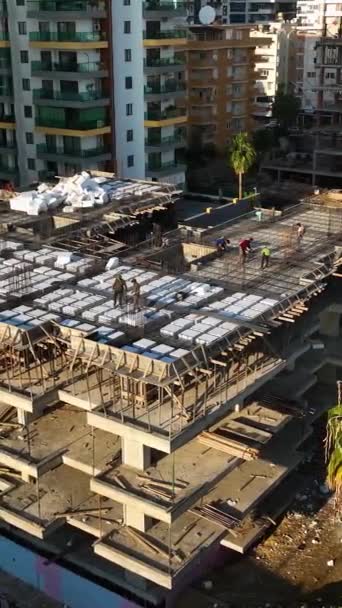 Aerial Perspective Construction Workers Readying Floor Concrete Pour — Stock Video