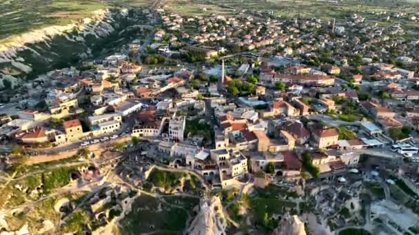 Drone Flyver Fantastiske Klippeformationer Fantastisk Landskab Kappadokien Populært Turistmål Tyrkiet – Stock-video