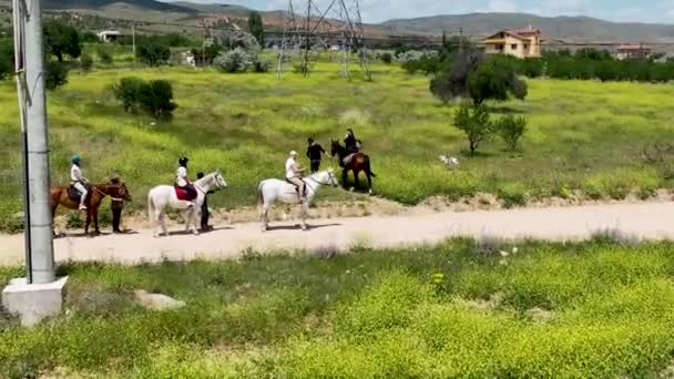 Passeggiate Cavallo Cappadocia Sfondo Aereo — Video Stock