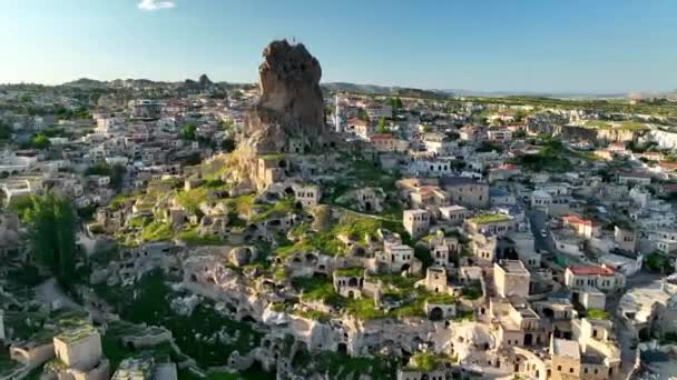 Drone Flying Amazing Rock Formations Fabulous Landscape Cappadocia Popular Tourist — Stock Video