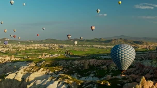 Pemandangan Udara Baloons Panas Kota Terkenal Cappadocia Turki — Stok Video