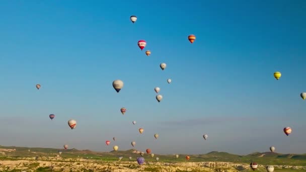 Vista Aérea Globos Aire Caliente Famosa Ciudad Capadocia Turquía — Vídeos de Stock