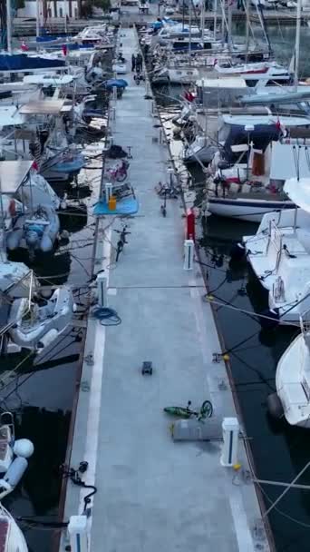 Испытайте Безмятежную Красоту Морского Порта Аланиас Яхтами Фоне Завораживающего Заката — стоковое видео