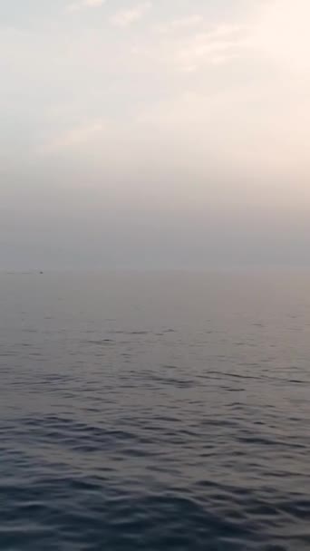 白いボートが波を切って泡立つトレイルに変身し 太陽がこの垂直ビデオで海面に輝いている間に スリリングな沿岸の冒険に乗り出す — ストック動画