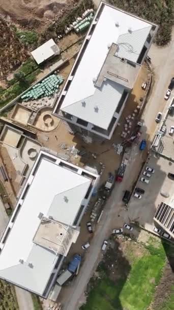 Удивительно Строится Многоэтажное Здание Исследуете Строительную Площадку Захваченную Воздушной Точки — стоковое видео