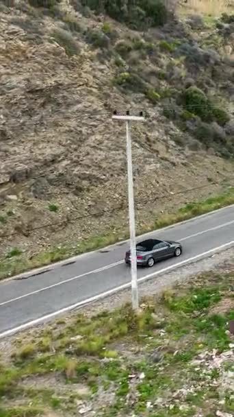 Join Captivating Alanya Escapade Aerial Footage Captures Cabriolet Venturing Ancient — Stock Video