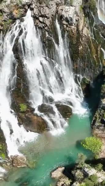 Set Stage Spectacular Aerial Background Featuring Full Waterfall Popular Tourist — Stock Video