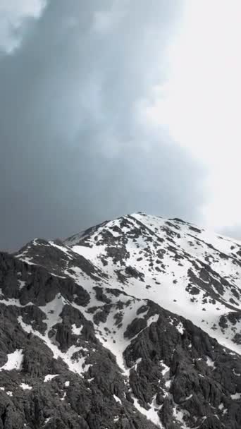 沉浸在壮丽的白雪覆盖的高山风景中 让人叹为观止 在这个垂直的视频中感受大自然的宏伟壮丽 — 图库视频影像