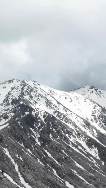 Enter Winter Wonderland You Witness Aerial View Snow Blanketed Peaks — Stock Video