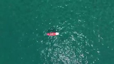 Yaz SUP festivali sırasında insanların kürek çektiklerini ve bir koyun huzurlu sularının tadını çıkardıklarını görün..