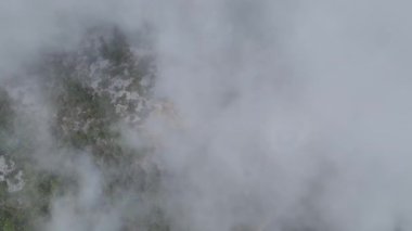 Yeşil ormanları ve bulutlu dağ tepelerinin geniş bir alana yayılışını izleyin..