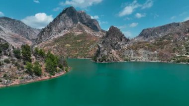 Paddleboardcular güzel yeşil kanyonu keşfeder, yüzer ve bir yaz gününün sıcaklığının tadını çıkarırlar..
