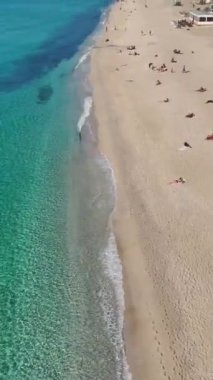 Turkuaz sular ve palmiye ağaçları. Resimli bir sahil kaçışının hava görüntüleri..