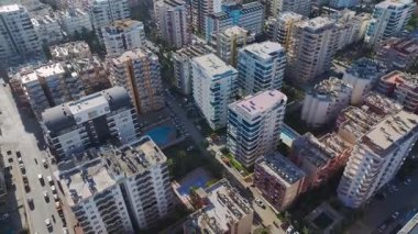 Finans merkezi silüeti. Modern bir iş merkezinin hava görüntüleri..