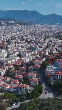 Şehir manzarası ve doğa. Güneşin altındaki canlı bir metropolün dikey görüntüleri.