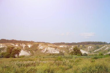 Dünya 'nın bozkırlarındaki milyonlarca tebeşir dağı. Ukrayna 'daki Dvurechansky parkındaki beyaz tebeşir dağları