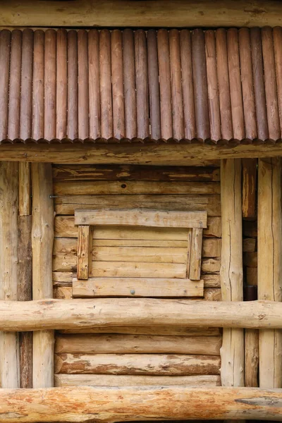 Log Cabin Barn Unpainted Debarked Wall Textured Horizontal Background Copy — Stock Photo, Image