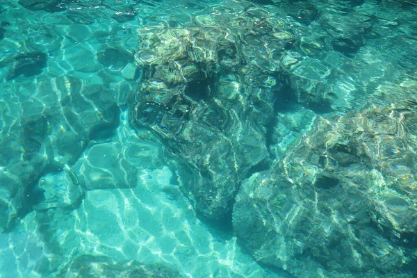 Fotografia Podwodna Selektywna Ostrość Kamienie Dnie Morza Egejskiego Krajobrazu Morskiego — Zdjęcie stockowe