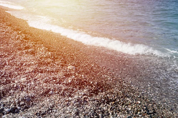 Kieselbank Mit Meer Und Strand Hintergrund Kieselsteine Und Wasser Meer — Stockfoto