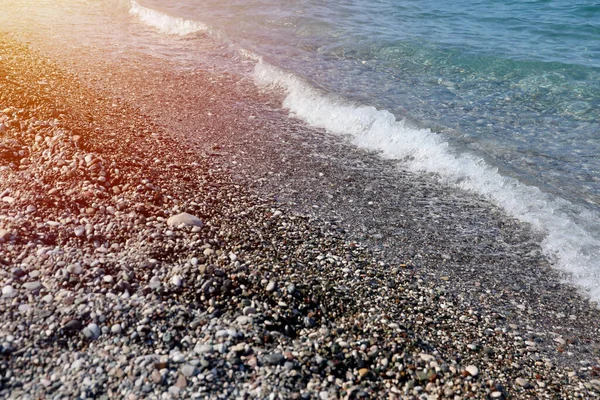 Kieselbank Mit Meer Und Strand Hintergrund Kieselsteine Und Wasser Meer — Stockfoto