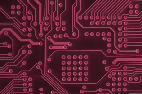Edマイクロ回路基板を閉じます 抽象技術の背景 コンピュータの仕組みを詳しく説明します マゼンタ 2023年の色でトーン画像 — ストック写真