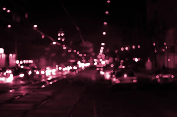 Luces Nocturnas Gran Ciudad Borrosa Avenida Nocturna Con Semáforos Bokeh —  Fotos de Stock