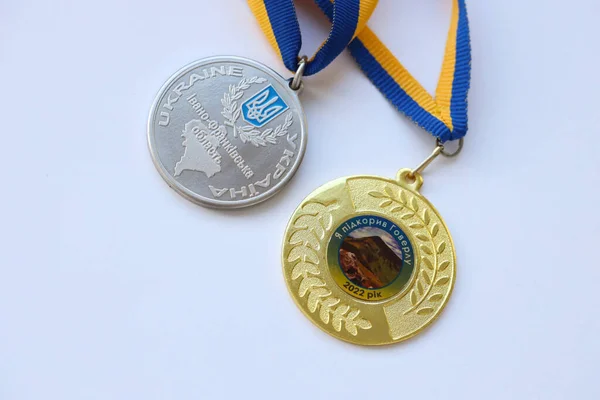 Kyiv Ukraine Mayıs 2022 Hoverla Dağı Fetheden Kişi Için Madalya — Stok fotoğraf
