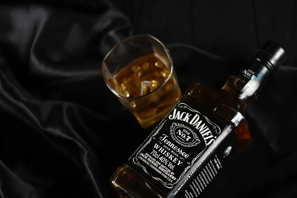Kyiv Ukraine May 2022 Jack Daniels Original Alcohol Bottle Wooden — Stock Photo, Image
