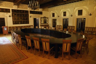 TERNOPİL, UKRAINE - 23 Ağustos 2023 Ukrayna 'daki Zbarazh Kalesi' nin iç kısımlarından biri, Zbarazh kasabasındaki güçlendirilmiş savunma kalesi.