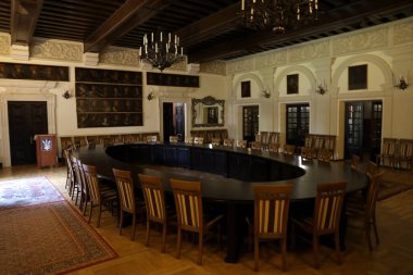 TERNOPİL, UKRAINE - 23 Ağustos 2023 Ukrayna 'daki Zbarazh Kalesi' nin iç kısımlarından biri, Zbarazh kasabasındaki güçlendirilmiş savunma kalesi.