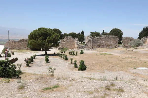 Antalya 2021년 15일 Pamukkale 근처의 히에라 폴리스의 블록과 오래된 역사적인 — 스톡 사진