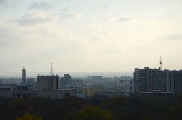 Kharkiv Ukraine Oktober 2019 Luchtfoto Bij Zonsondergang Met Straten Het — Stockfoto