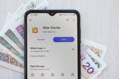 TERNOPIL, UKRAINE - 3 AĞUSTOS 2023 Alior uygulaması modern akıllı telefondaki ekranda. Meşhur Polonya bankasının resmi uygulaması