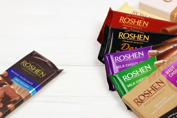 stock image KHARKIV, UKRAINE - JANUARY 2, 2021 Roshen chocolate production. Roshen Confectionery Corporation is a Ukrainian confectionery manufacturing group since 1996