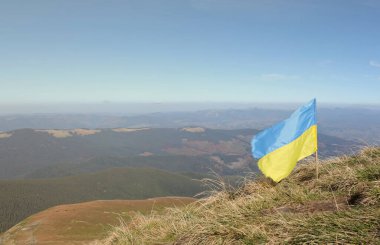 Ukrayna 'daki Hoverla dağının tepesinde Ukrayna bayrağı