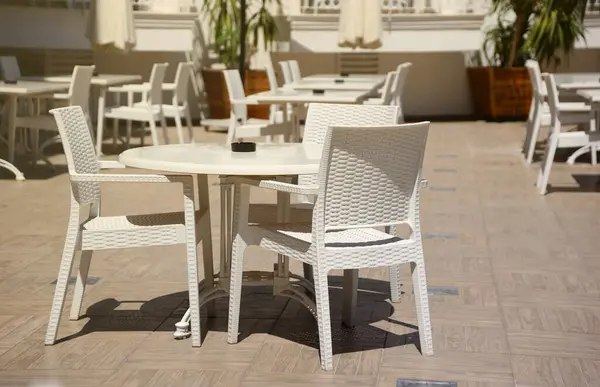 outdoor restaurant atmosphere, dining table in luxury restaurant.