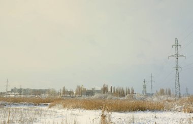 Güç hattı kule karla kaplı bir bataklık bölgesinde yer alır. Sarı bulrushes büyük alan