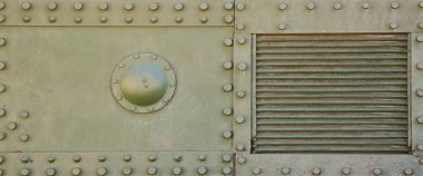 Metalden yapılmış ve çok sayıda ile takviyeli tank Duvar dokusu cıvata ve perçin. İkinci Dünya Savaşı savaş bir araçtan kapsayan görüntüleri