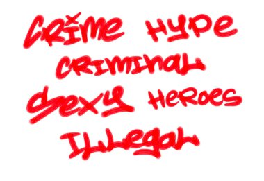 Beyaz arkaplanda kırmızı renkli kelime ve sembollerle graffiti sokak sanat etiketleri koleksiyonu