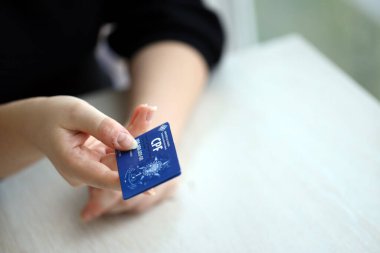 KYIV, UKRAINE - 31 Ekim 2023 Blue CPF kart şablonu. Belge, Brezilya 'daki insanlar arasındaki elektronik iletişimin gerçekliğini ve bütünlüğünü garanti ediyor. Kadastro de Pessoa Fisica
